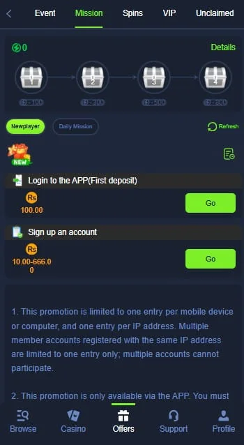 Daily Mission & Rewards on M666 Game